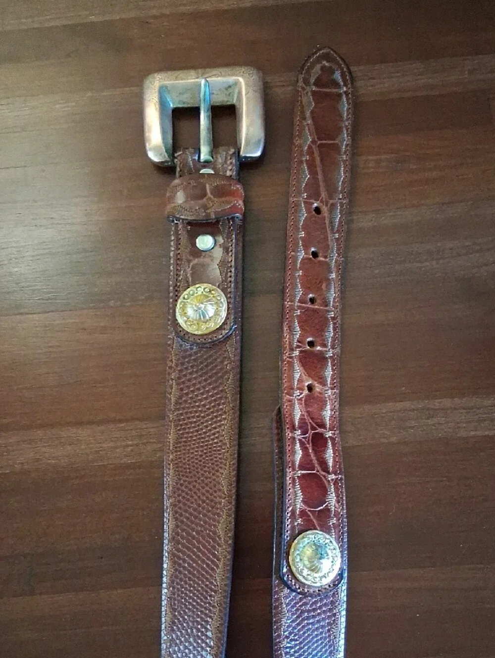 VTG Doppia Vita Western Leather Brown Stitch 80s MCM Italy Buckle 80/30